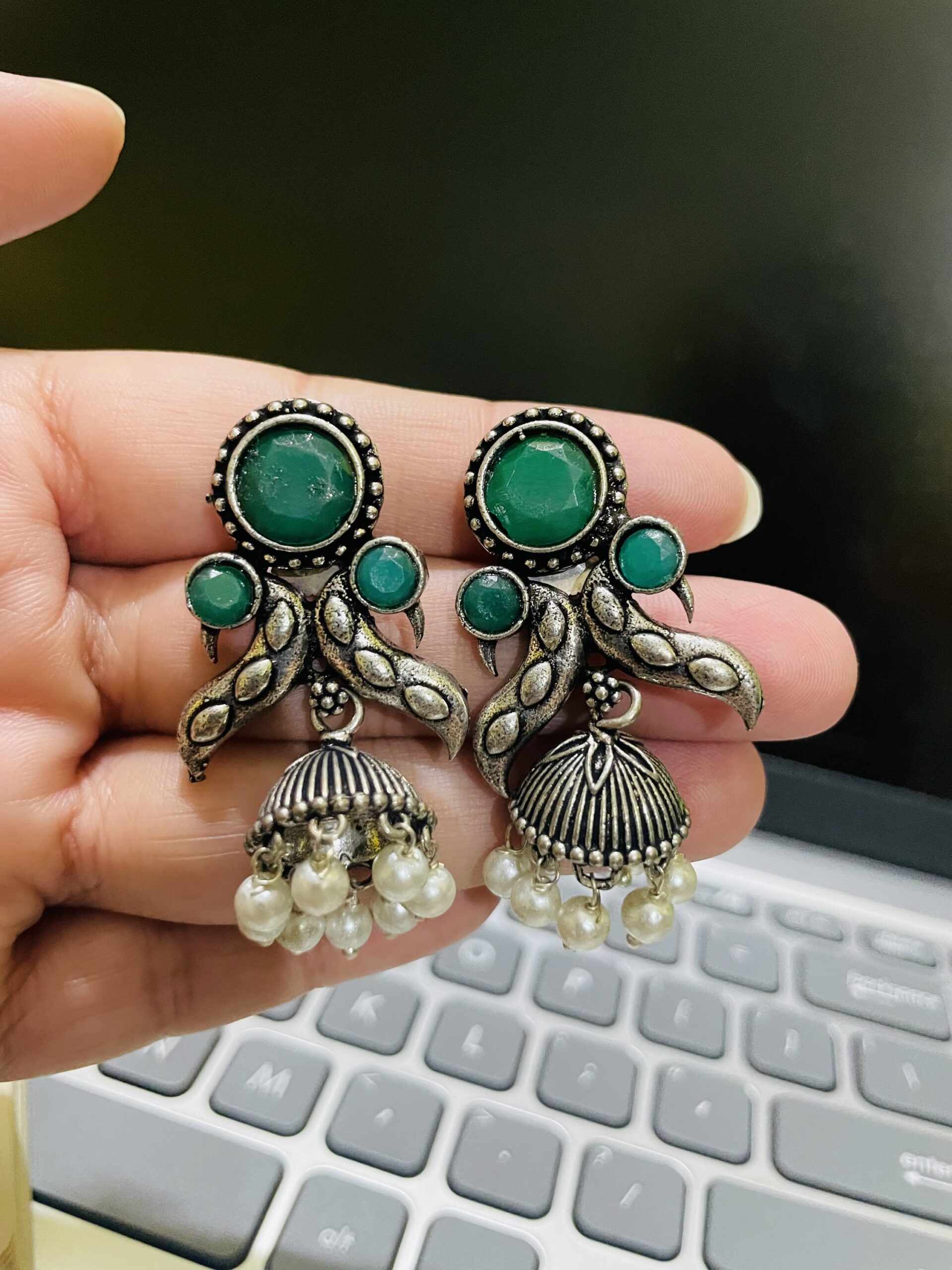 Oxidised silver jhumka earrings
